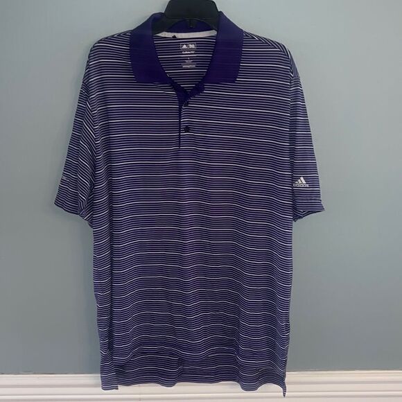 Adidas Men’s ClimaLite purple striped Golf Shirt size L - Picture 2 of 9